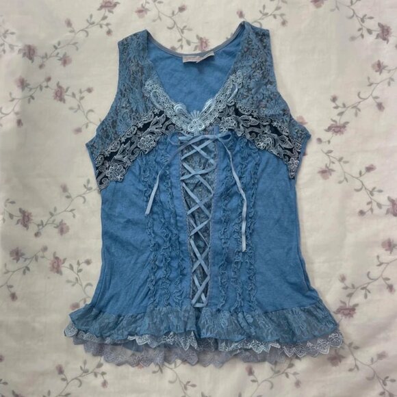 Other - 2000s fairy siren scape mermaid core lace up ruffle cami